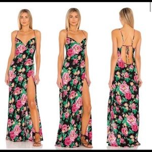 BRAND NEW For Love and Lemons Becca Dress: silky, black floral, adjustable slit